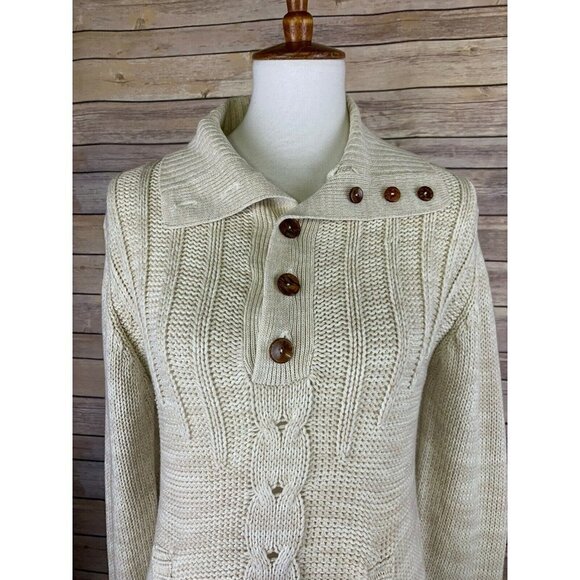 Vintage Fruit Of The Loom Womens M Sweater Cable Knit Cowl Neck Button Neck - Picture 2 of 8